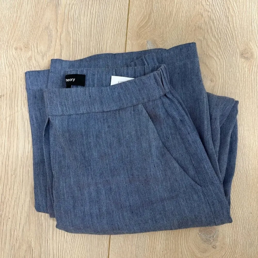 Theory Relaxed Pull-On Pant in Fluid Linen Size 0 Light Denim Blue - Picture 2 of 7
